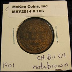 106. 1901 Canada Large Cent. Choice BU 64. Red & Brown.