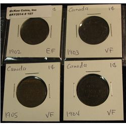 107. 1902, 03, 04, & 05 Canada Edward VII Large Cents. VF-EF.