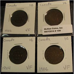 109. 1902, 03, 04, & 06 Canada Edward VII Large Cents. VF-20.
