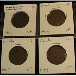 110. 1902, 03, 05, & 08 Canada Edward VII Large Cents. VF-20.