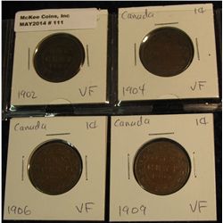 111. 1902, 04, 06, & 09 Canada Edward VII Large Cents. VF-20.