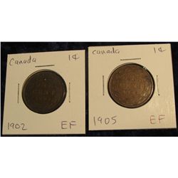 112. 1902 & 05 Canada Edward VII Large Cents. EF 40.