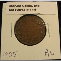 114. 1905 Canada Edward VII Large Cent. AU 50.