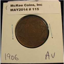 115. 1906 Canada Edward VII Large Cent. AU 50.