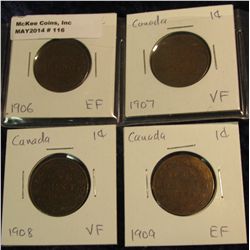 116. 1906, 07, 08, & 09 Canada Edward VII Large Cents. VF-EF.