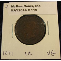 119. 1871 Prince Edward Island Large Cent. VG.