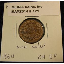 121. 1864 Nova Scotia Half Cent. Choice EF. Nice Color.