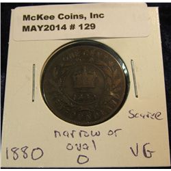 129. 1880 Narrow or Oval O New Foundland Cent. VG-8. Scarce.