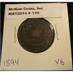 135. 1894 New Foundland Cent. VG-8.