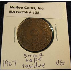 138. 1907 Newfoundland Cent. Some tape residue. VG-8.