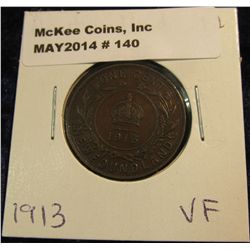 140. 1913 Newfoundland Cent. VF 20.