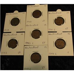 146. Seven-piece Set of Newfoundland small Cents 1938-47. Grading F-EF.