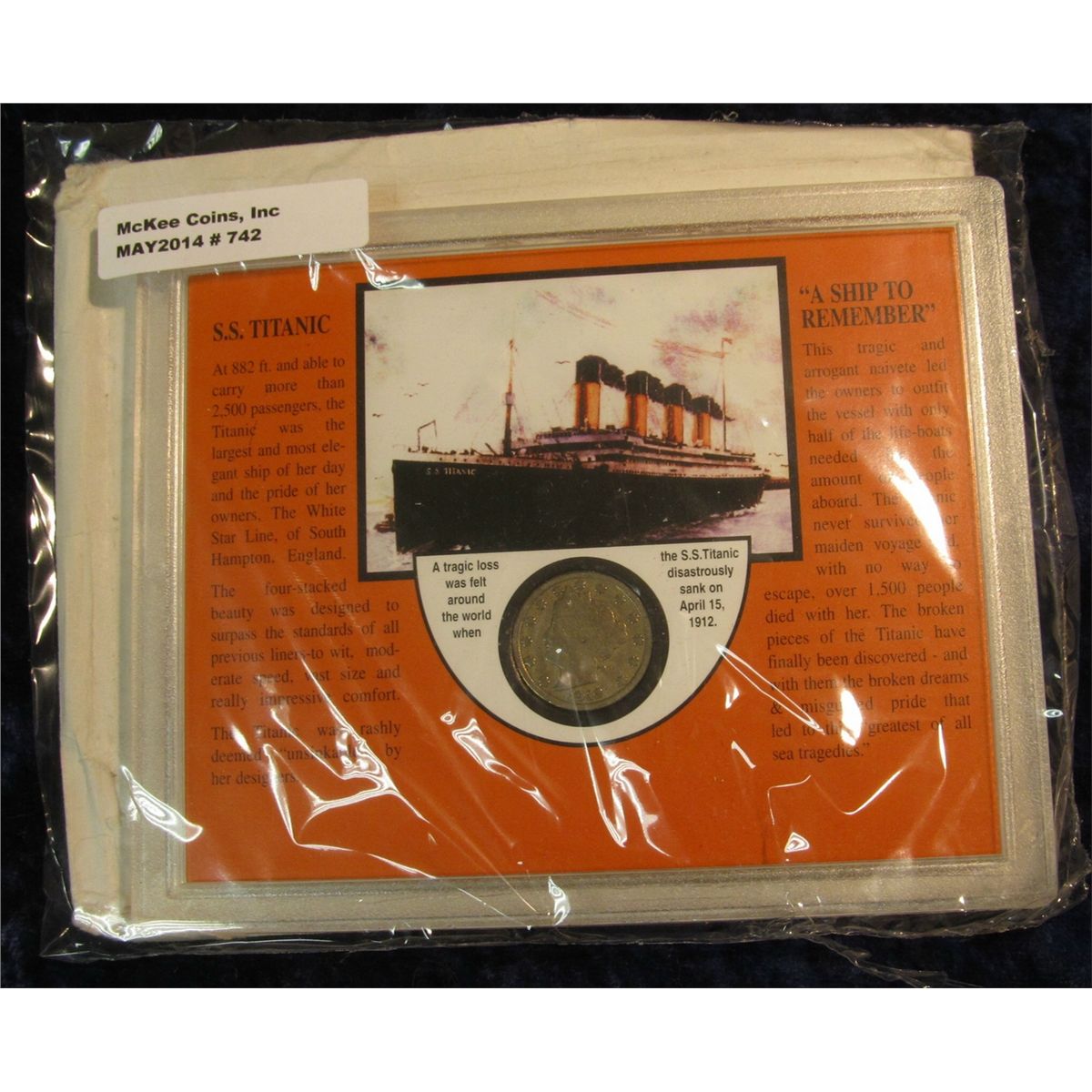 742. "S.S. Titanic A Ship to Remember" Special Display Case with a 1912