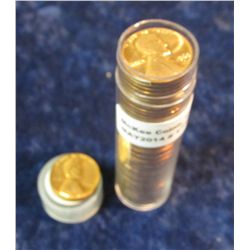 1354. 1968 Denver Gem BU Roll of (50) U.S. Lincoln Cents in a plastic tube.