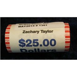 1361. Bank-wrapped and Stamped Roll of Zachary Taylor Presidential Dollars. Gem BU. (25 coins),