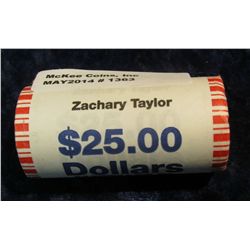 1363. Bank-wrapped and Stamped Roll of Zachary Taylor Presidential Dollars. Gem BU. (25 coins),