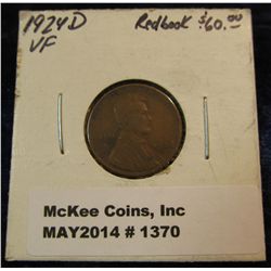 1370. 1924 D Lincoln Cent. VF-20. Red Book value $60.00.