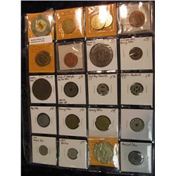 1374. One Dollar Gambling Medals, Tokens, Foreign Coins, & etc in a plastic page. (22 pcs.).