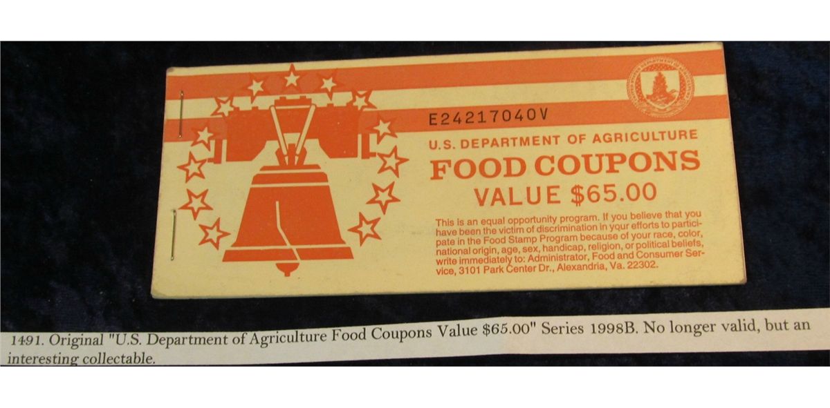 1491. Original "U.S. Department of Agriculture Food Stamp Coupons Value