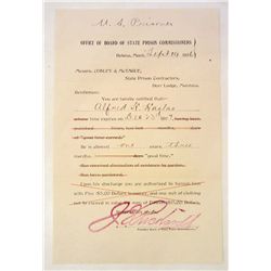 1896 MONTANA STATE PRISON BOARD LETTER