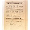 Image 2 : 1890 STATE OF MONTANA CRIMINAL COMPLAINT FORM