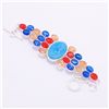 Image 1 : PRETTY BOTSWANA AGATE, BLUE TOPAZ & RUBY STYLE BRACELET
