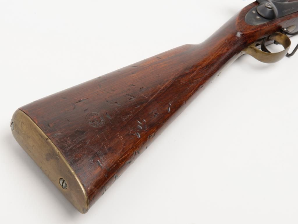 Enfield percussion rifle, .69 cal., 351/2” barrel, black finish, wood stock, sling swivels, brass