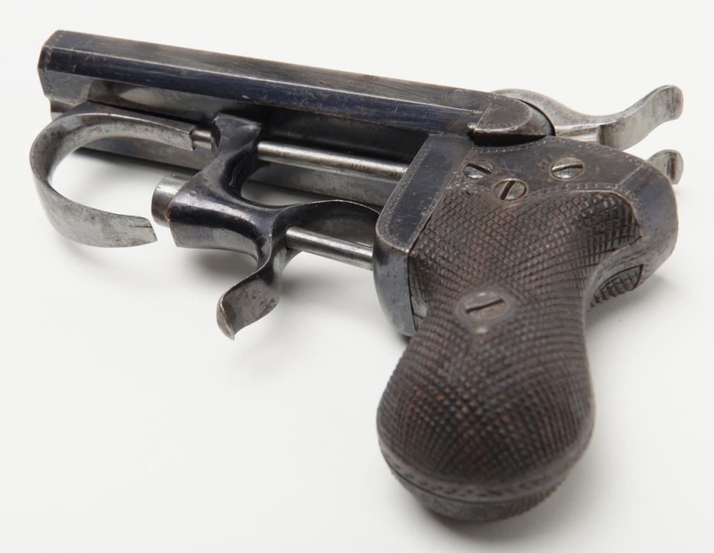 Delvigne marked double barrel pin fire Derringer or pocket pistol in