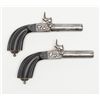 Image 1 : Pair of Ebony stocked percussion muff pistols, .54  cal., 3” round barrels, engraved frames, folding