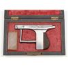 Image 3 : Brun Latrige prototype palm pistol with period  casing showing bright metal finish with fire blued  