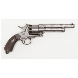2nd model Le Mat revolver showing,  .42 caliber 9  shot cylinder revolving on axis around smoothbore