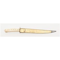 19th century spear point handmade Bowie knife with  10” simple made steel blade with Marine ivory  c