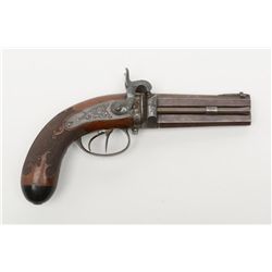 Double barrel over and under percussion pocket  pistol signed “I. AD. Kuchenreuter” in silver on  th