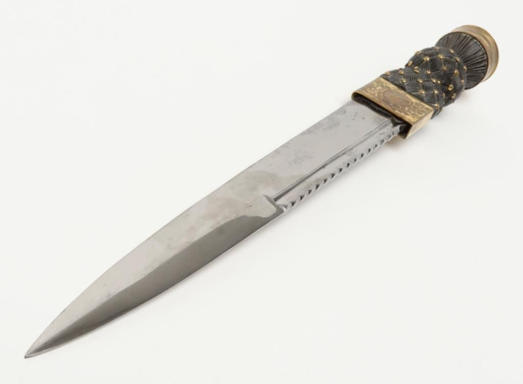 Scottish Dress Dagger with brass sheath and side knife and fork set