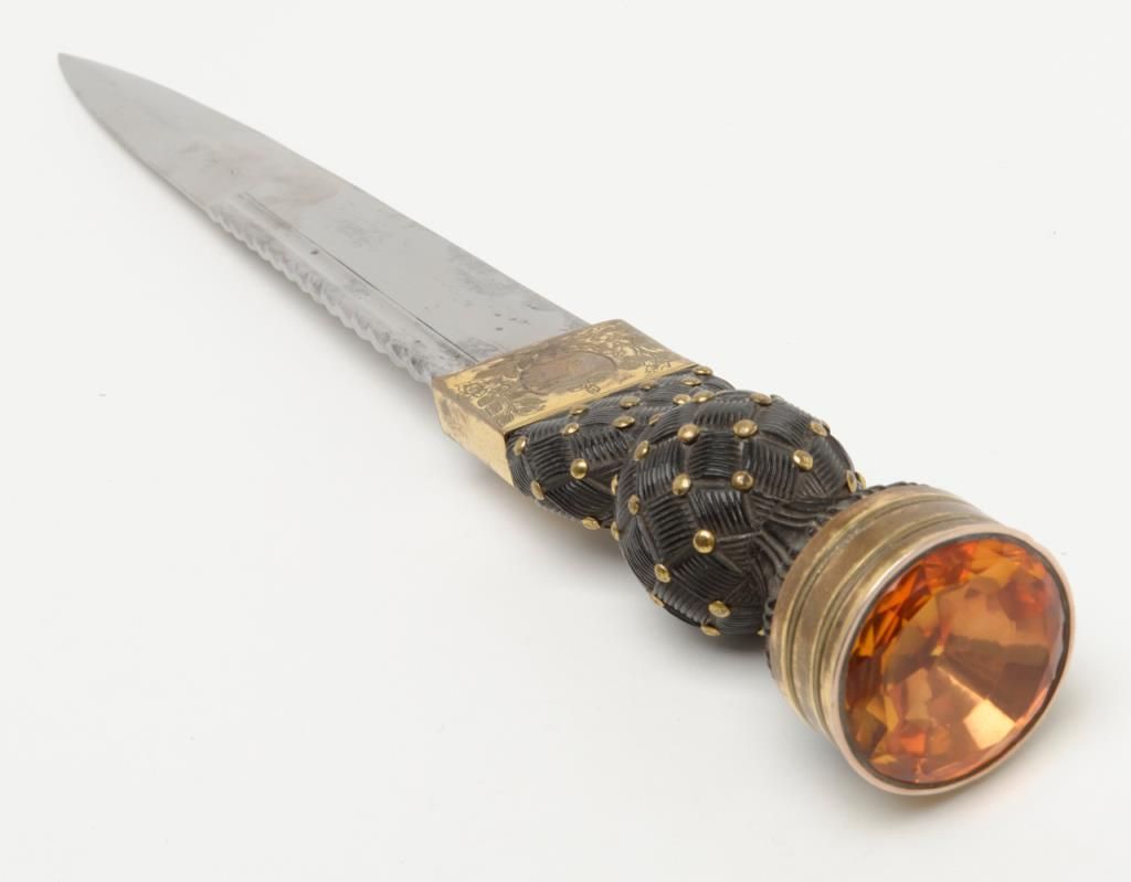 Scottish Dress Dagger with brass sheath and side knife and fork set