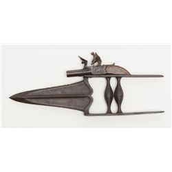 Authentic oddity flintlock pistol mounted on armor  piercing dagger from 19th century India in  over