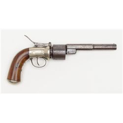 Belgian percussion revolver, 11mm cal., 5-1/4"  half round/half octagon barrel, blue finish to  barr
