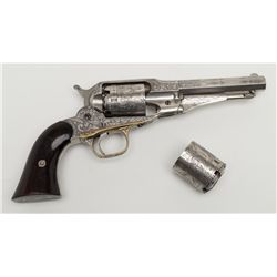 Engraved Remington New Model Police percussion  revolver, .36 cal., 4-1/2” octagon barrel, nickel  f