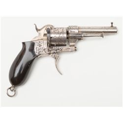 High quality double action pinfire revolver marked  “Dumonthier” showing light floral engraving and 