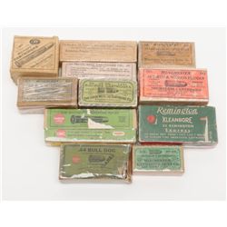 Lot of 11 collector ammunition boxes, most full,  including a Winchester .38 auto Colt cartridge  bo