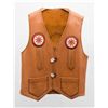 Image 1 : Handmade leather vest; authentic  turn-of-the-century Indian beadwork used as  ornamentation; made b