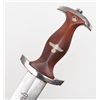 Image 5 : SA Nazi Wood handled Dagger with leather hanger  and clip.  The engraved blade is marked, “RZM” and 