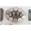 Image 4 : Lot of 15 misc. belt buckles in a deep riker case  including brass cast Winchester buckle, Coca Cola