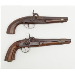 Two antique percussion European single shot  pistols, both in out-of-the-attic un-cleaned  condition