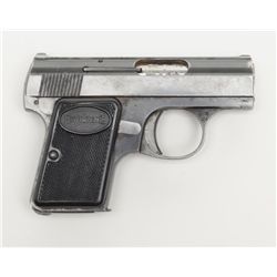 Belgian-made Browning Pocket Model semi-auto  pistol, 6.35mm cal., 2” barrel, blue finish,  checkere