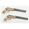 Image 1 : Pair of 8” volcanic pistols fully deluxe engraved  in Nimschke style with raise carved Mexican snake