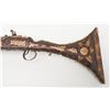 Image 3 : Old Mid-Eastern Miquelet “Camel” gun, approx. 65”  overall with a 50-1/2” barrel, in well-worn  cond