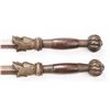 Image 5 : A pair of heavy Qing dynasty brass bar maces.   Hardwood handle with a ribbed ball shaped pommel.   