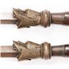 Image 7 : A pair of heavy Qing dynasty brass bar maces.   Hardwood handle with a ribbed ball shaped pommel.   
