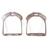 Image 2 : A pair of Qing dynasty iron stirrups with silver  inlays.  Decorated with bats and Chinese symbols. 